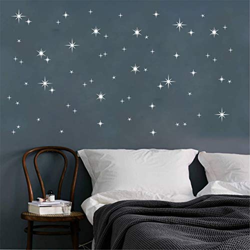 108 Pieces Sparkly Starburst Vinyl Wall Decal Starry Sky Baby Nursery Wall Stickers Stars Kids Home Room Wall Decor Ddk13 (White) #TOP1