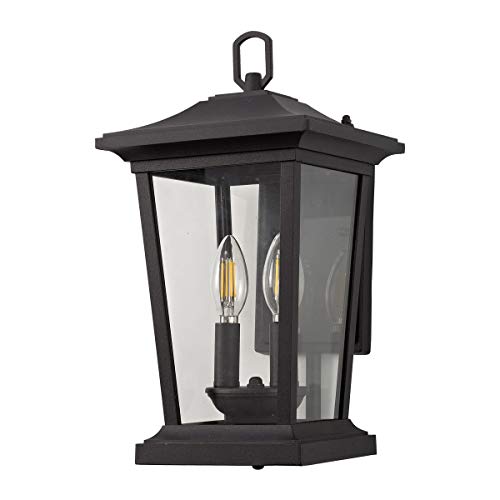 Smeike Large Outdoor Wall Sconce, 2-Lights Lantern, Exterior Wall Mount Light Fixture With Clear Glass, Exterior Patio/Porch, Entryway Door #TOP7