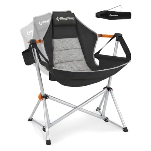 KingCamp Hammock Camping Chair, Aluminum Alloy Adjustable Back Swinging Folding Rocking Chair with Headrest & Cup Holder for Outdoor, Travel, Sport, Games, Lawn, Concerts, Backyard (Black)
