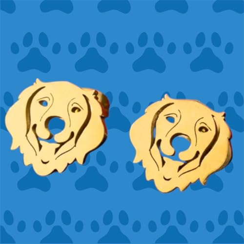 Golden Retriever Dog Face Stud Earrings, Gold-Tone, Adjustable Back3