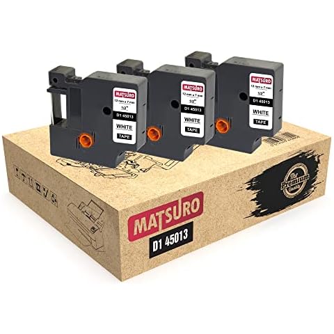 Matsuro Original | Compatible Label Tapes Replacement for DYMO D1 45013 S0720530 Black on White (12 mm x 7 m | 3 Pack) Cover