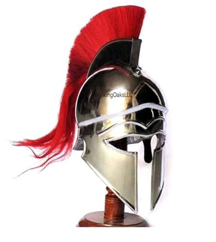 VikingOaksLLC Medieval Greek Corinthian Helmet Armour | Red Plume Steel Helmet Replica | Roleplay Costumes| Roman Knight Spartan LARP