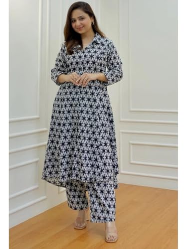 Image of DHRUVI TRENDZ Kurta Set for Women | Floral Printed Kurti Set for Woman | Daily Ethnic Kurti Pant Set | Office Outfits Kurta Sets for Woman | Festive Co Ord Set's for Women Stylish