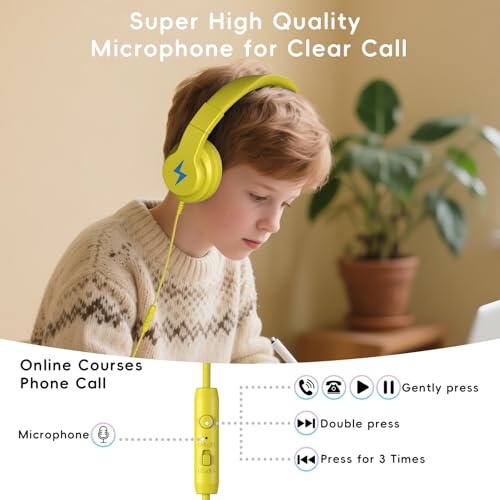Candy Bila Wired Over-Ear Kids Headphones for School -Yellow by Candy Bila - Used condition - Image 3