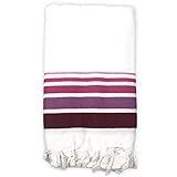 Lavage : 40 °C en machine Fouta Coton éponge blanc bord rayé 90 x 160 cm avec franges serviette de plage serviette de bain (blanc-fuchsia)