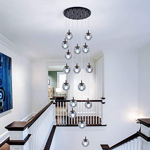 Image of 16 Light Chandelier Mid Century Glass Globe Staircase Long Pendant Light Fixture Large Chandeliers for High Ceiling Light LED Bulbs for Living Room Foyer Hallway