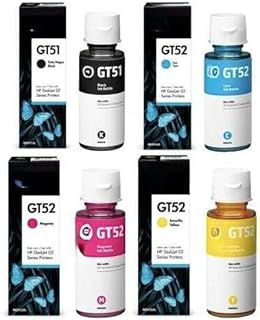 زجاجات حبر لإعادة التعبئة GT51/GT52 بألوان CMYK، متوافقة مع طابعات تش بي 5810/5811/5820/5821/115/116/117/310/315/319/410/415/416/419/457، 4 قطع × 100 مل
