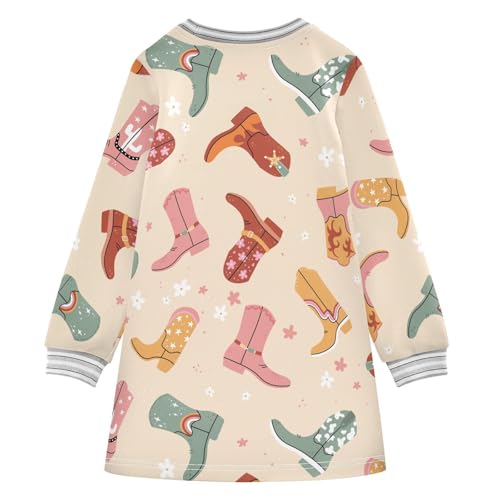 Cowboy Boot Girls Dresses Long Sleeve Sweatshirt Dress for Girls Winter Toddler Casual A Line Dresses Size 2-8T2