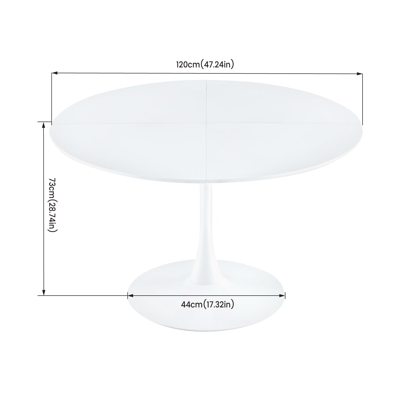 Mesa de Comedor Redonda con 4 sillas, Conjunto de Muebles para Balcones pequeños, Conjunto de Muebles de jardín para jardín, Patio y balcón, Mesa Blanca (Ø 120 cm) + 4 sillas Negras