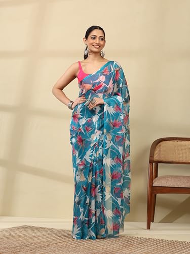 Image of Garden Vareli Floral Print Nara Chiffon Saree 73475