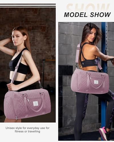 Image of Gym Duffle Bag for Women with Shoe Compartment Waterproof Travel Tote Bags Personal Item Carry On Weekender Overnight Bags with Toiletry Bag Swimming Yoga Bags Hospital Holdalls Purple