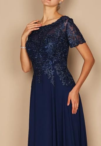Short Sleeves Formal Mother of The Bride Dress for Women Chiffon Lace Applique Mother of Groom Dress for Mom ZXLM0354