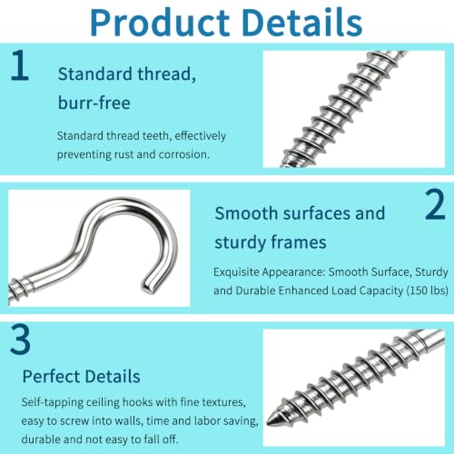 256IN-Stainless-Steel-Screw-Hooks-Heavy-Duty-Ceiling-Hooks-for-Hanging-Medium-Planters-Outdoor-Lights-Ropes-Tools-and-Garage-Storage-35-Pack