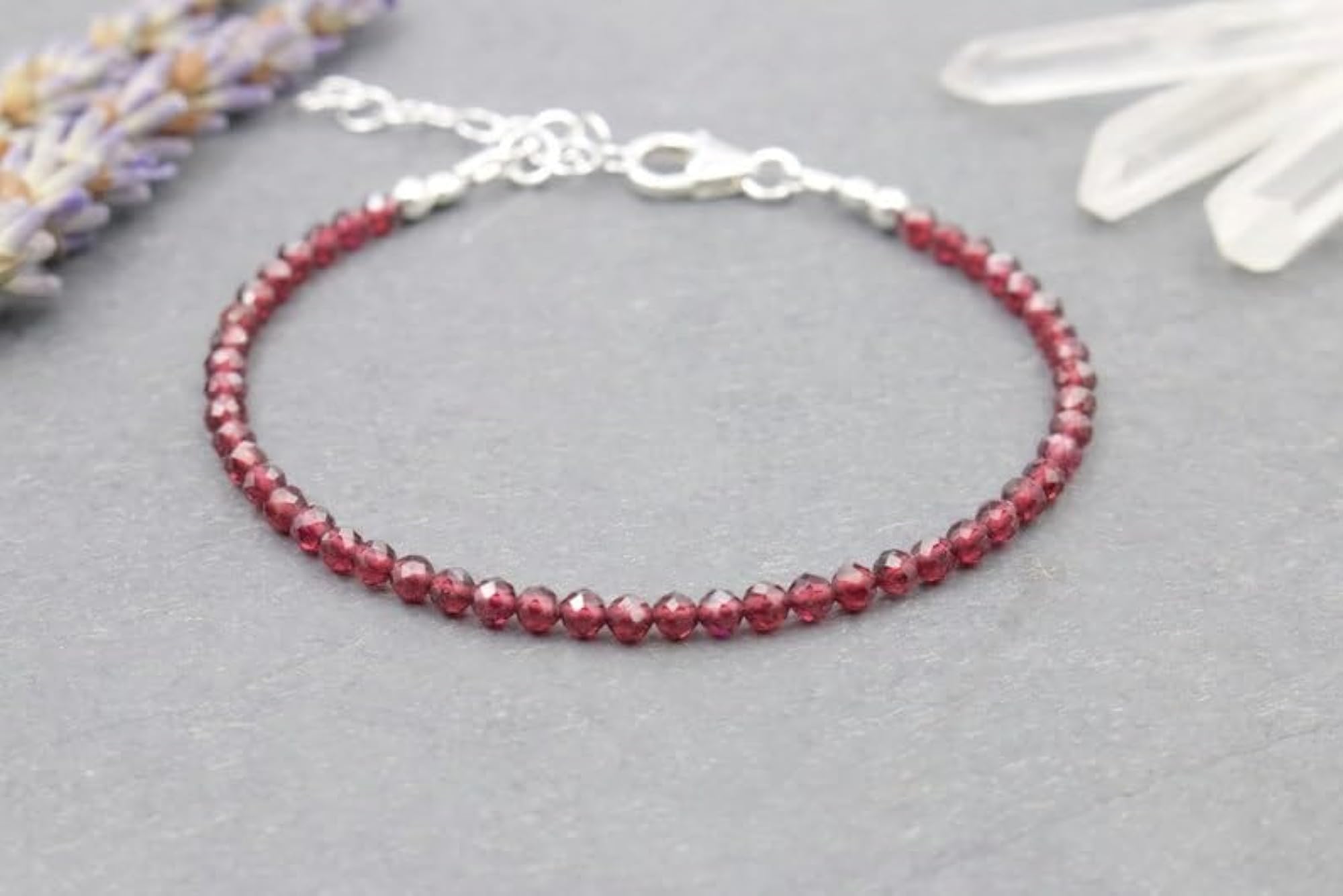Garnet Round Beaded Bracelet with Silver Lock