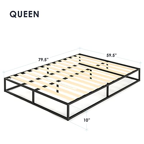 Mellow Modernista Low Profile 10 Inch Metal Platform Bed Frame With Classic Wooden Slat Support Mattress Foundation (No Box Spring Needed), Queen, Black #TOP3