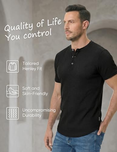 Image of JMIERR Men's Muscle Slim Henley Shirts Crewneck Longline T-Shirt Gym Workout Athletic Shirt Tees with Button