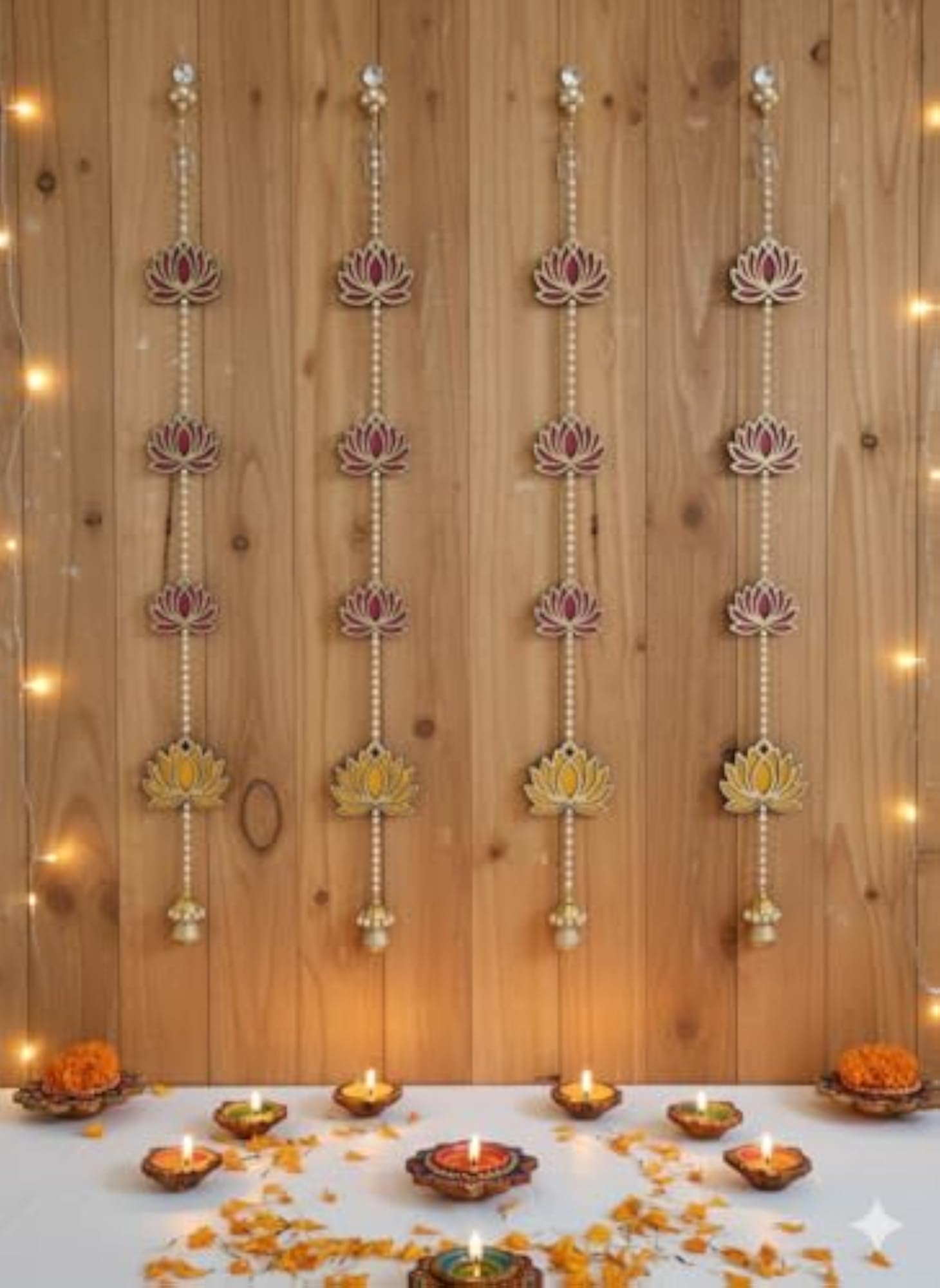 Beaded Toran String with Gold Bell Charms for Door Hanging