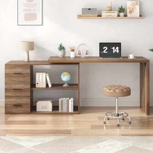 Image of HSH Rustic L Shaped Computer Corner Desk with 3 Storage Drawers 55 inch