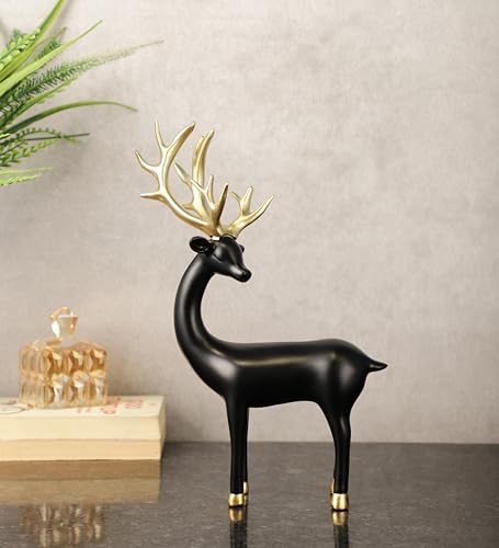 Image of ARMONIA Black Reindeer Figurine with Gold-Toned Antlers Decorative Statue in Lightweight & Durable Design | Luxury Home Decor Accent & Perfect Gifting, Figurine for Home Decor Gift, Housewarming