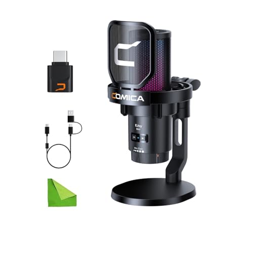 COMICA Uni Pro D Wireless USB Microphone for Computer and Smartphone,48kHz/24bit RGB Cardioid Condenser Gaming Mic for Podcasting,Streaming,Recording,Music Creation,with Desktop Stand-Black