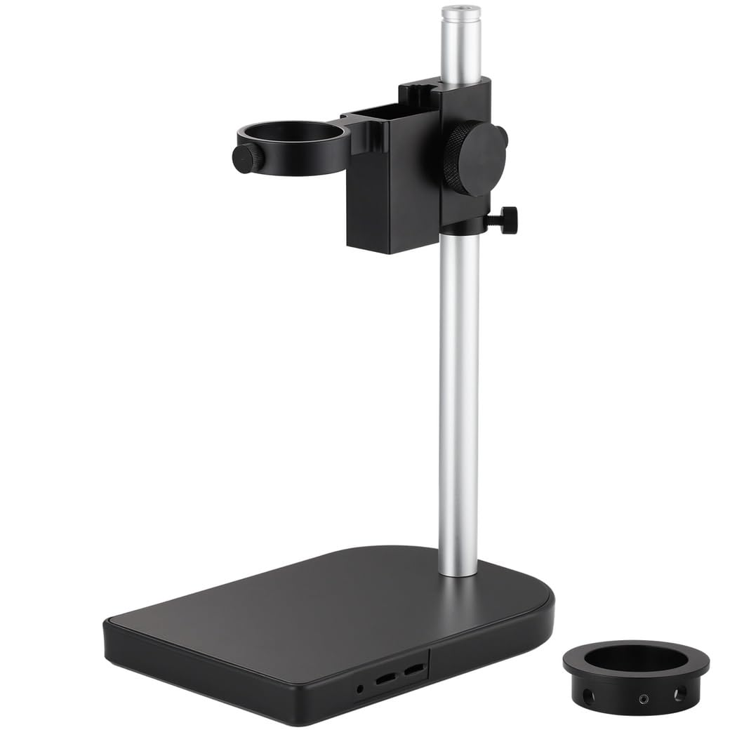 Soporte de mesa ajustable para microscopio digital, soporte de elevación de cámara industrial de aleación de aluminio, soporte de cámara de video con anillos dobles de 1.97 y 1.57 pulgadas para