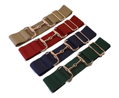 4pc Gift Set -2 inch Luxury Equestrian Belt, Elastic Riding Belt with Snaffle Bit Buckle, belts for riding breeches