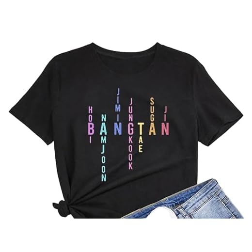 Tshirts for Bangtan Boys Women Sleeve Member Name Letter Printed T-Shirt Merchandise for Korean POP Merch (X-Large, Black)
