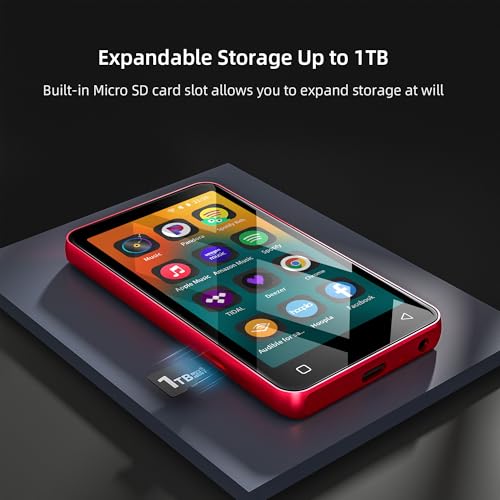 Image of innioasis 80GB MP3 Music Player with Bluetooth and WiFi, MP3 Player with Spotify Kids, Pandora, Audible, 4.0 inch Touch Screen Music Player Pocket with Parental Controls, Up to 1TB (Red)