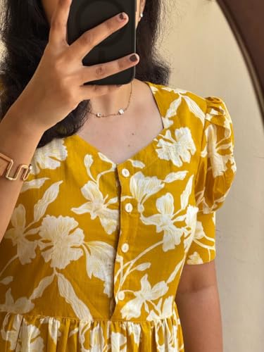 Image of Women's Rayon Floral Printed Midi Dress | Casual Fit & Flare One Piece Dress for Women | Stylish Short Sleeve Western Dress