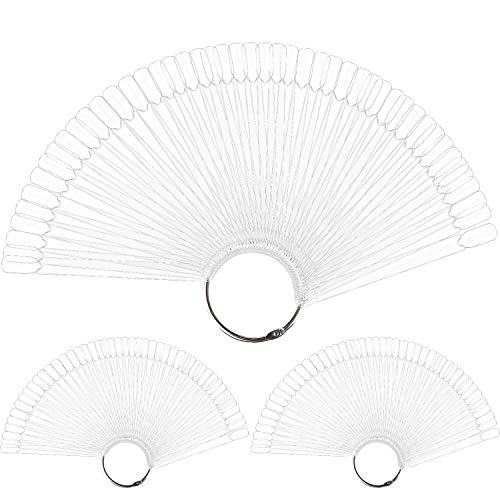 150 Pieces Nail Display Tip Sticks Plastic Nail Practice Fans Sample Display Holder with Metal Ring for Manicure Practice (Transparent)
