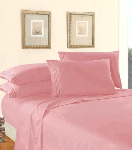 Elegant Comfort Luxury 1500 Premium Hotel Quality Microfiber 5-Piece Sheet Set - Wrinkle Resistant, All Around Elastic Fitted Sheet, Deep Pocket up to 16", Split King, Dusty Rose