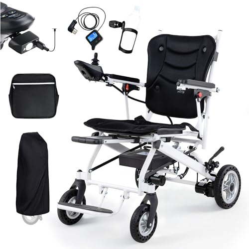 Only 37lbs Lightweight Foldable Electric Wheelchair,2 * 10AH High-Capacity Removable Battery, 25+ Miles All Terrain Portable Motorized Wheelchairs for Seniors, Airline Approval,with Rear Control
