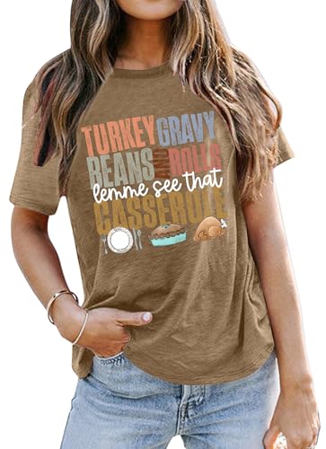 Image of Thanksgiving Shirts Women Turkey Gravy Beans and Rolls Tshirts Funny Turkey Graphic T-Shirt Family Thanksgiving Tops