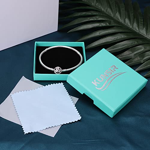 Kunsir Charm Bracelet Fit Charms- 925 Sterling Silver Basic Snake Chain Bracelet For Women Girls, Iconic Bracelet With Magnolia Bloom Charm Cubic Zirconia Sparkling Round Clasp Charm Clear Cz #TOP6