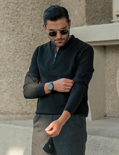 COOFANDY Mens Quarter Zip Pullover Slim Fit Knit Sweater Lightweight Mock Neck Casual Sweaters4