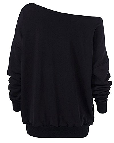Roshop Christmas Reindeer Women Oversized Off-The-Shoulder Slouchy Long Sleeve Sweatshirt With Inside Fleeced 3Xl, Black #TOP1