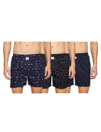 Image of Longies Pure Cotton Mens Boxers Pack of 3 Regular Shorts (LGBOXPO3V003 Blue,Black,Navy3355 2XL)