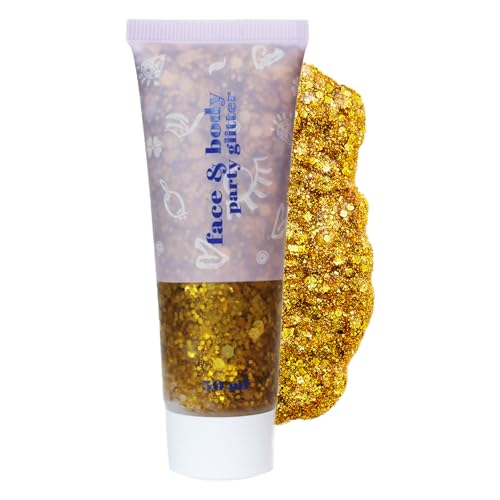 Image of Gold Body Glitter Gel,50ML Body Face Glitter Gel Mermaid Sequins Shimmer Liquid Eyeshadow,Chunky Liquid Holographicr Face Gel, Silver Glitters for Eye,Hair,Nail DIY Art