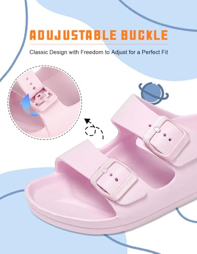 Image of Kids Slides Sandals Boys Girls Toddler Double Buckle Water Shoes Shower Slippers for Summer Beach Pool Indoor Outdoor