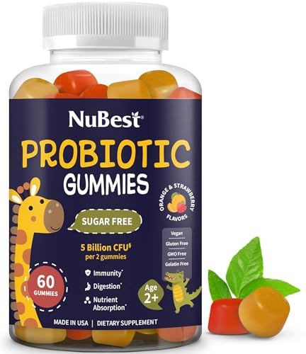 Image of NuBest Daily Probiotic Gummies for Kids & Teens with 5 Billion CFUs | Supports Immune, Gut, and Digestive Health | No Added Sugar | Yummy Strawberry & Orange Flavors | 60 Premium Vegan Gummies