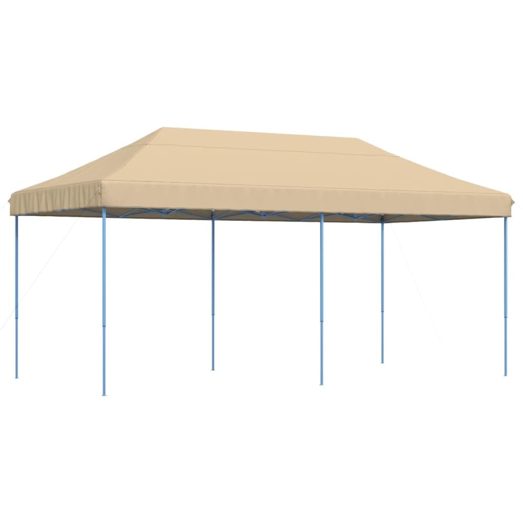 Namiot imprezowy składany Pop-Up beżowy 580 x 292 x 315 cm z malowaną proszkowo ramą stalową, dach z tkaniny Oxford, 12 szpikulców do wbijania w ziemię, idealny do ogrodu, na taras, kemping