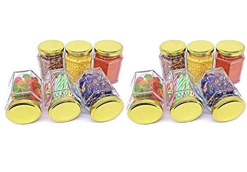 Image of CROCO JAR Hexagon Glass Jar Set of 12 (200 ml) | Airtight Gold Lid Mini Glass Storage Jars for Spices Mouth Freshener & Condiments