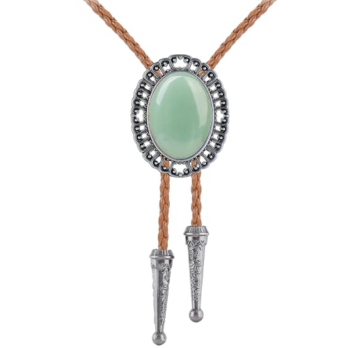 Image of Jeilwiy Bolo Tie for Men Real Stone Westwern Cowboy Ties Silver Bolos Women Leather Necktie Gift for Birthday Christmas