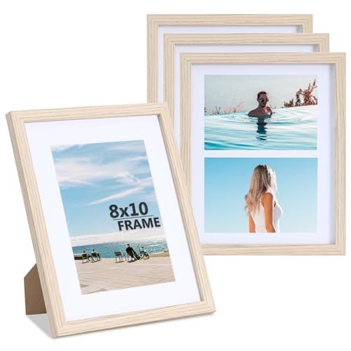 LYYYYX 10x8 in Picture frame 4 Pack wooden Photo Frame matted for 7x5in and 6x4in Picture,with Acrylic Glass,Stand Tabletop Wall Hanging poster frame for Display, Landscape