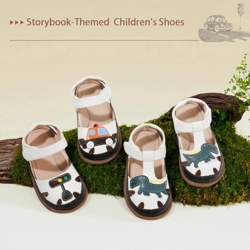 Image of Toddler Boys Closed Toe Sandals, Breathable Leather Kids Sandals with Dinosaur Pattern