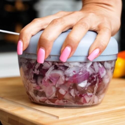 Manual Food Chopper & Processor with Hand String Pull, Chopper Vegetable Cutter, Onion, Garlic, Pepper, Nuts, Tomatoes Cutter, Salad Veggie Chopper, Vegetable Chopper Shredder Food Safe Material