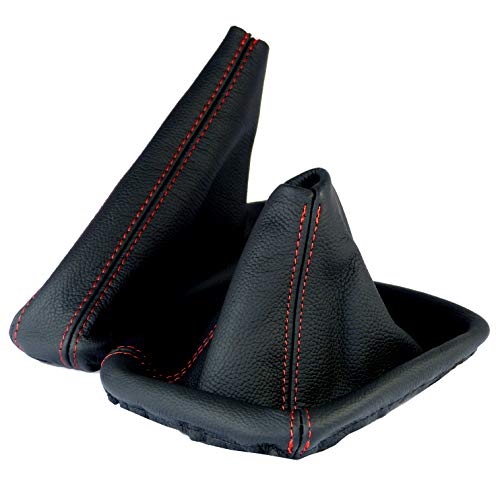 Funda Palanca de Cambios y Freno de Mano   para BMW e46 Serie 3 1998 2007   Negro Rojo   de Cuero auténtico   de marchas manual   para transmisión manual   fuelle palanca de cambios   (A182)