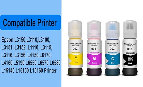 Image of CANOFF 003 Ink for Epson L3110, L3150, L3250, L3252 L3115, L3116, L3101, L3210, L3215, L3216, L3151, L3152, L3156, L5190 Printer - Compatible Ink Bottle for Epson 003 (Black, Cyan, Magenta, Yellow)