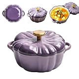 KüRbistopf, Emaillierter Gusseisen-KüRbis-Topf Mit Deckel, Robustes Kochgeschirr Zum Schmoren, KüRbis Topf, EintöPfe, Braten, Brotbacken, Halloween, Erntedankfest (Lila B)