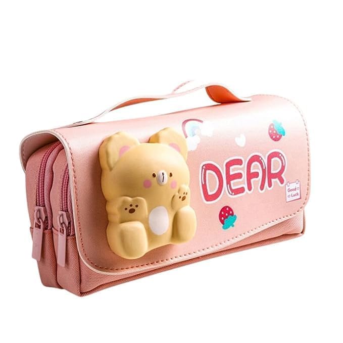 Image of DEOXY Bear Large Cartoon Theme Pencil Case,3D Pouch,Multipurpose Zipper for Kids,Pen and Pencil Bag for School Kids(Large-Bear)